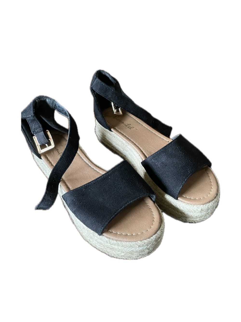 Bonnibel Black Espadrille Platform Sandals with Ankle Tie